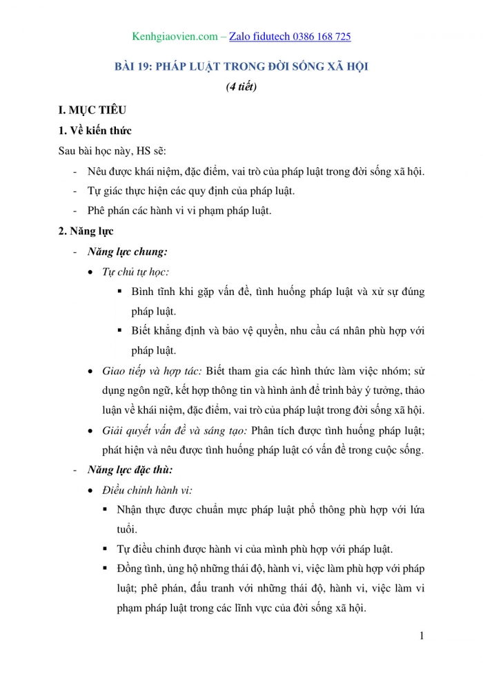 Giáo án và PPT Kinh tế pháp luật 10 cánh diều Bài 19: Pháp luật trong đời sống xã hội