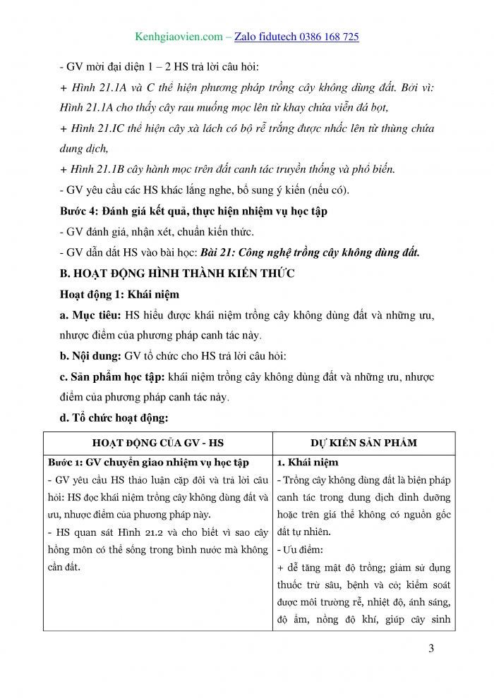 Giáo án và PPT Công nghệ trồng trọt 10 cánh diều Bài 21: Công nghệ trồng cây không dùng đất