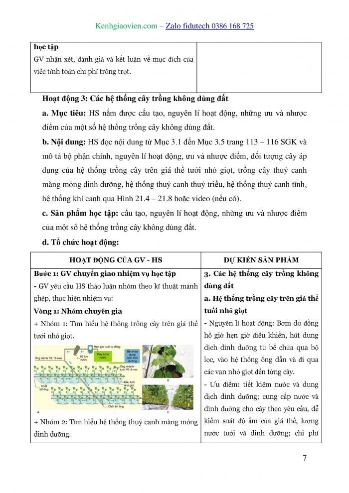 Giáo án và PPT Công nghệ trồng trọt 10 cánh diều Bài 21: Công nghệ trồng cây không dùng đất