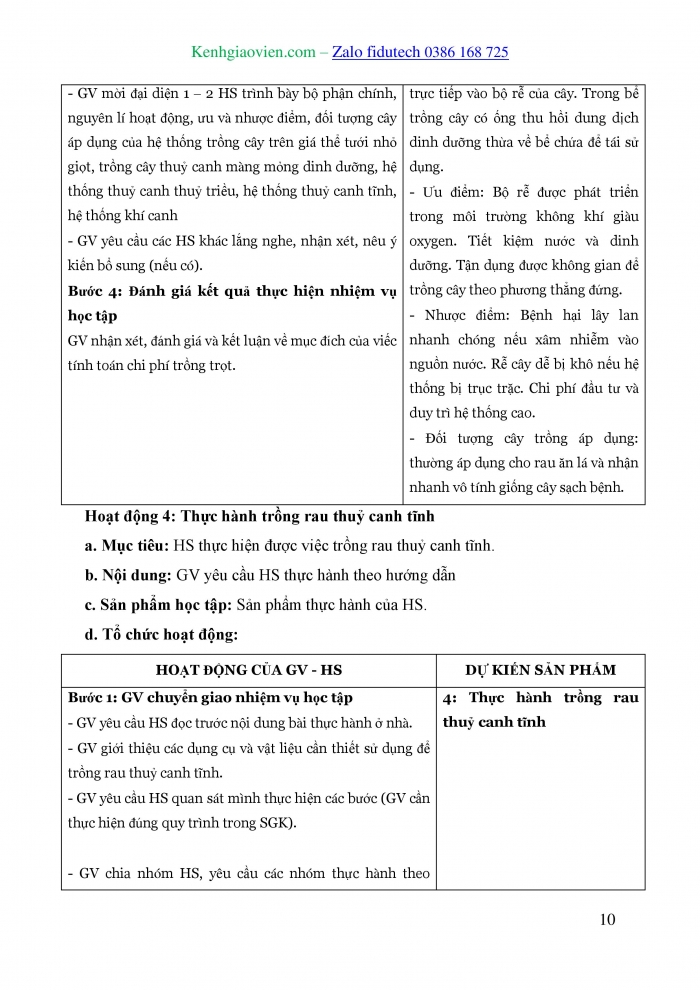 Giáo án và PPT Công nghệ trồng trọt 10 cánh diều Bài 21: Công nghệ trồng cây không dùng đất