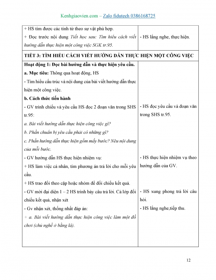 Giáo án và PPT Tiếng Việt 4 kết nối Bài 21: Tìm hiểu cách viết hướng dẫn thực hiện một công việc