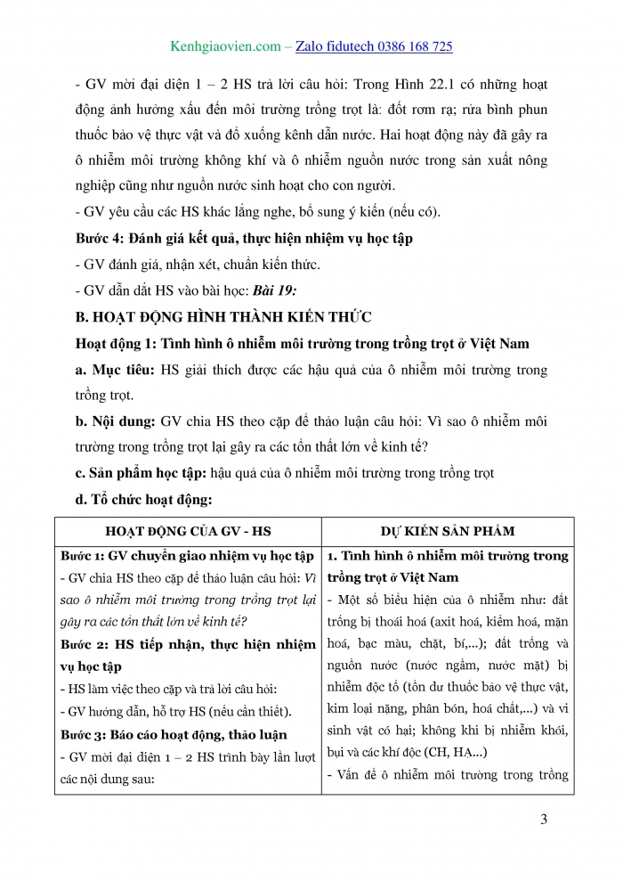 Giáo án và PPT Công nghệ trồng trọt 10 cánh diều Bài 22: Những vấn đề chung về bảo vệ môi trường trong trồng trọt