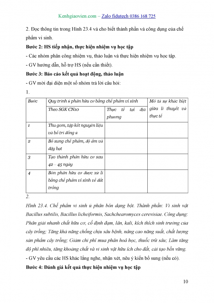 Giáo án và PPT Công nghệ trồng trọt 10 cánh diều Bài 23: Công nghệ vi sinh trong bảo vệ môi trường và xử lí chất thải trồng trọt