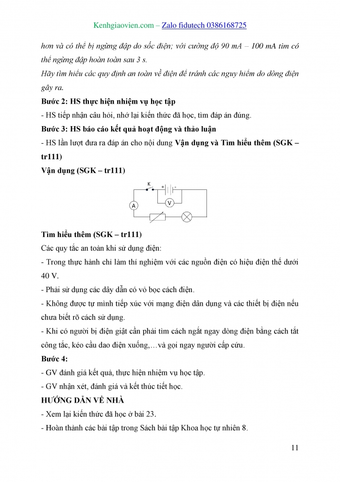 Giáo án và PPT KHTN 8 cánh diều Bài 23: Cường độ dòng điện và hiệu điện thế