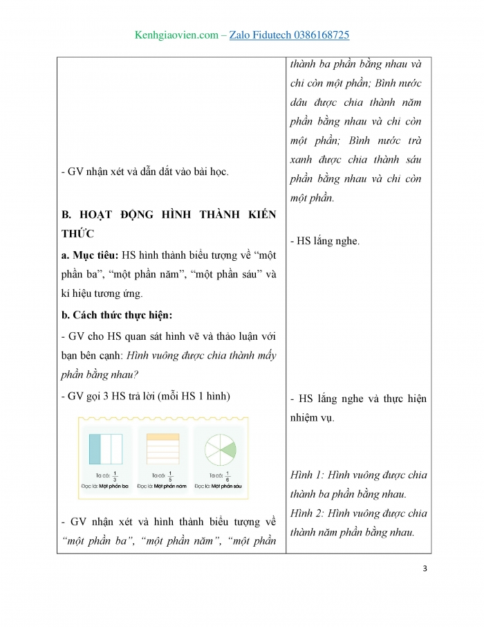 Giáo án và PPT Toán 3 cánh diều bài Một phần ba. Một phần năm. Một phần sáu