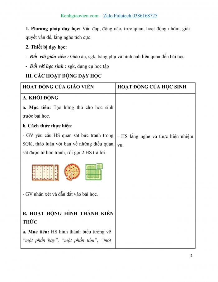 Giáo án và PPT Toán 3 cánh diều bài Một phần bảy. Một phần tám. Một phần chín