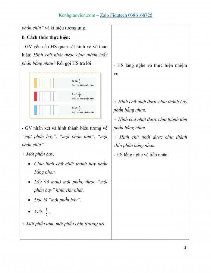 Giáo án và PPT Toán 3 cánh diều bài Một phần bảy. Một phần tám. Một phần chín