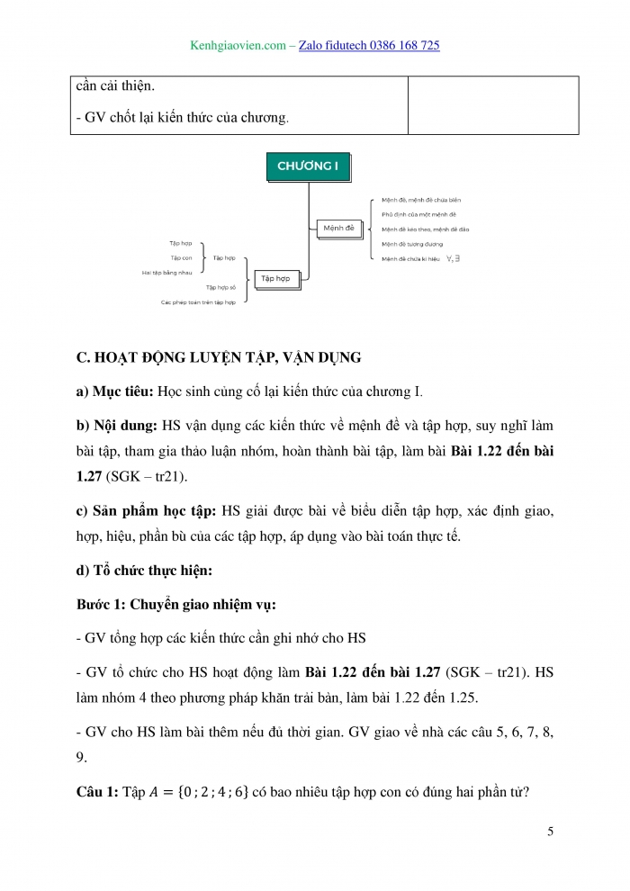 Giáo án và PPT Toán 10 kết nối Bài tập cuối chương I