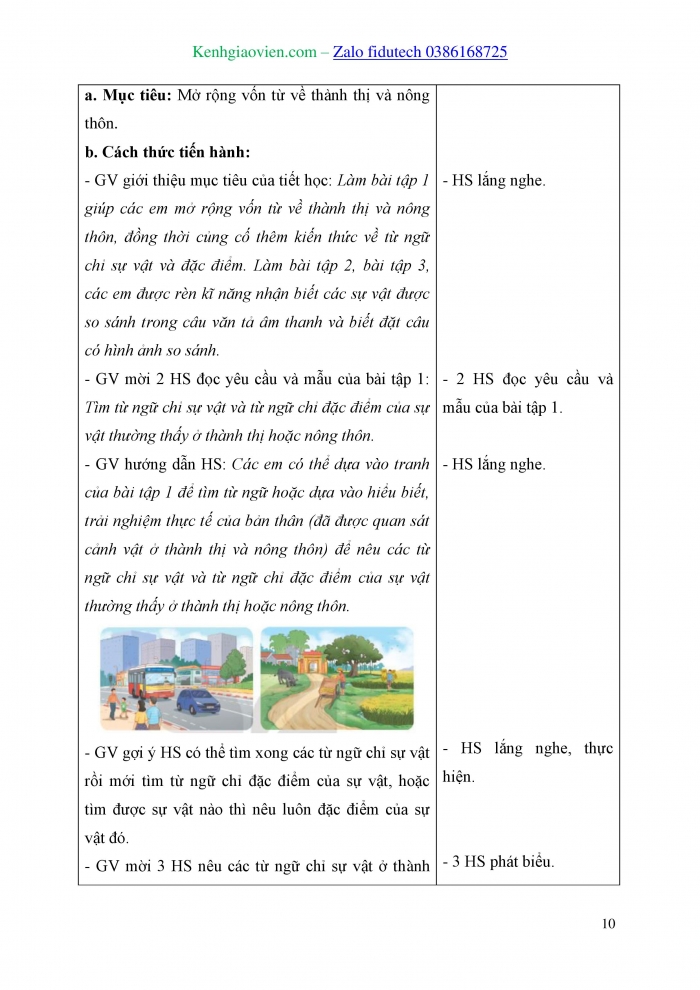 Giáo án và PPT Tiếng Việt 3 kết nối Bài 32: Mở rộng vốn từ về thành thị, nông thôn; Biện pháp so sánh