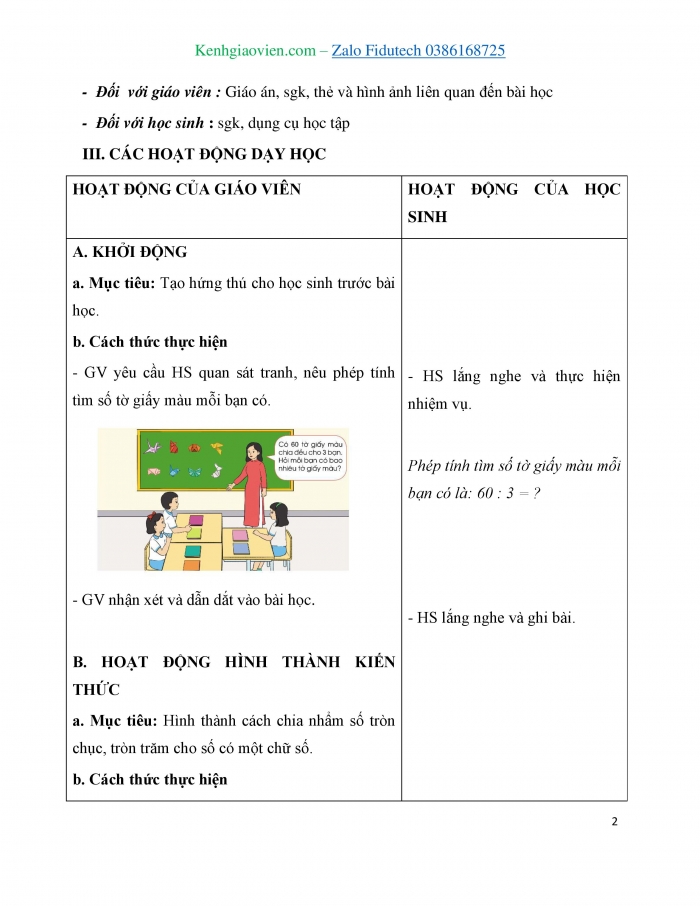 Giáo án và PPT Toán 3 cánh diều bài Chia số tròn chục, tròn trăm cho số có một chữ số