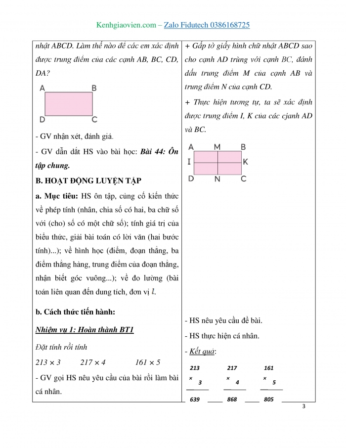 Giáo án và PPT Toán 3 kết nối Bài 44: Ôn tập chung