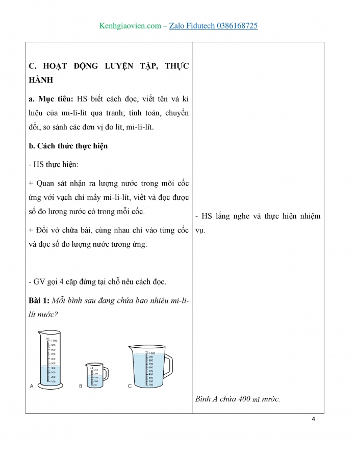 Giáo án và PPT Toán 3 cánh diều bài Mi-li-lít