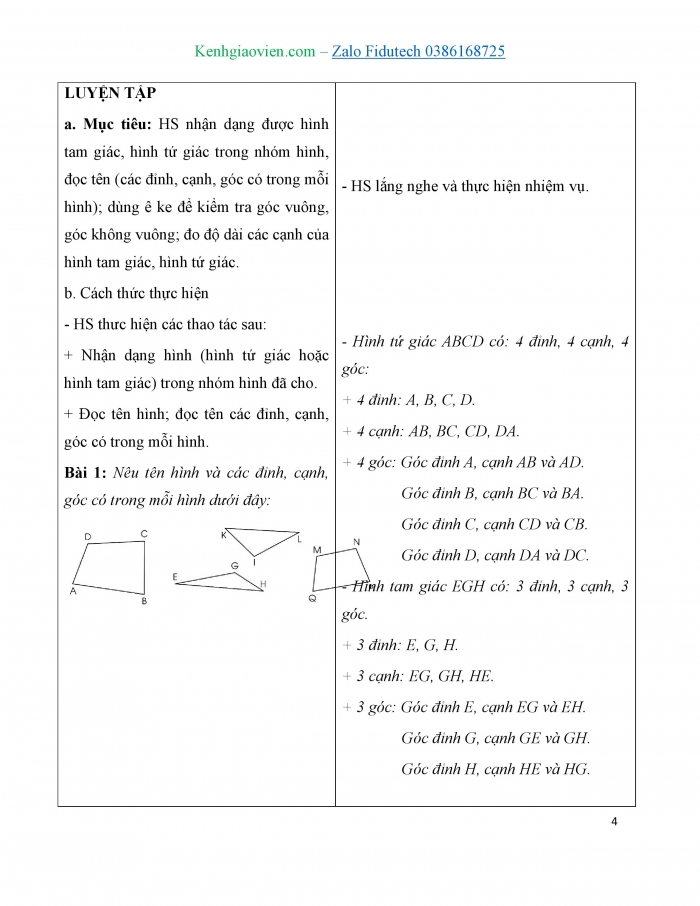 Giáo án và PPT Toán 3 cánh diều bài Hình tam giác. Hình tứ giác