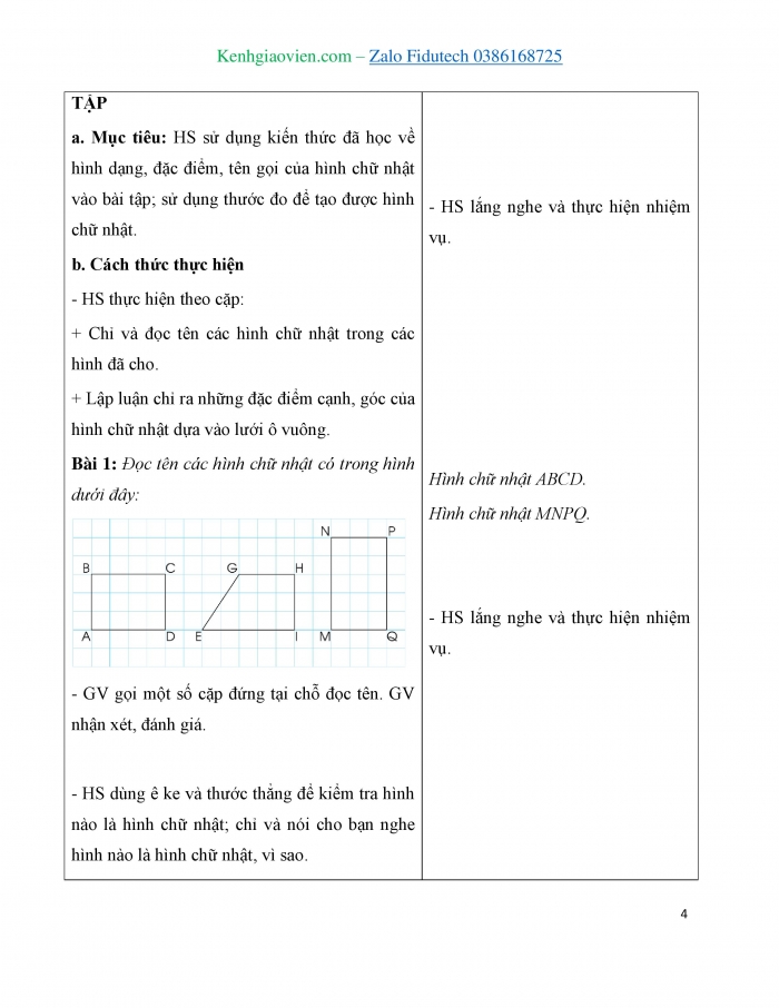 Giáo án và PPT Toán 3 cánh diều bài Hình chữ nhật