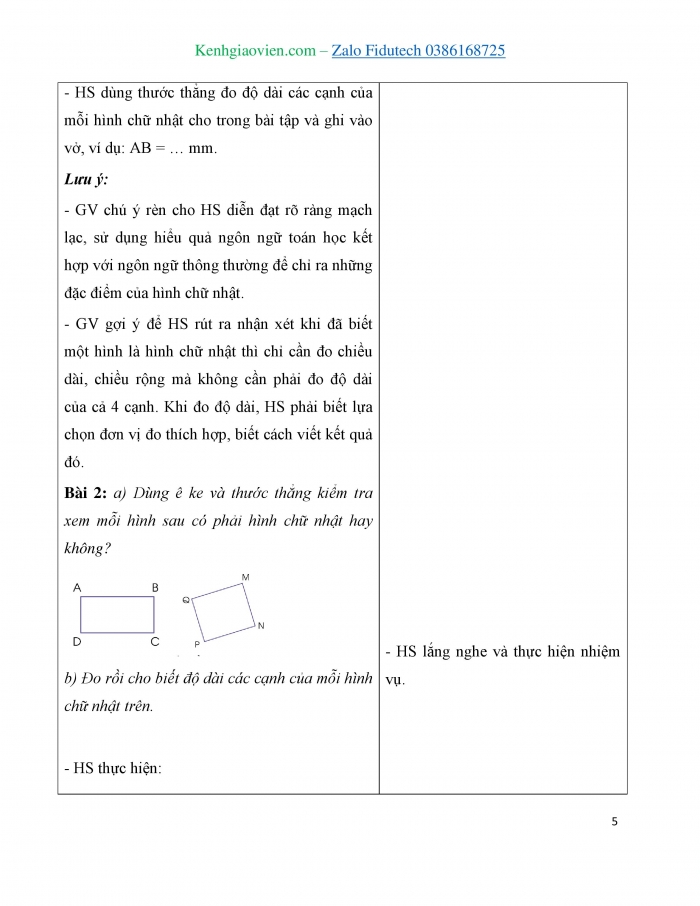 Giáo án và PPT Toán 3 cánh diều bài Hình chữ nhật