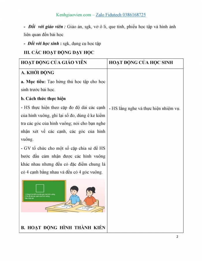 Giáo án và PPT Toán 3 cánh diều bài Hình vuông