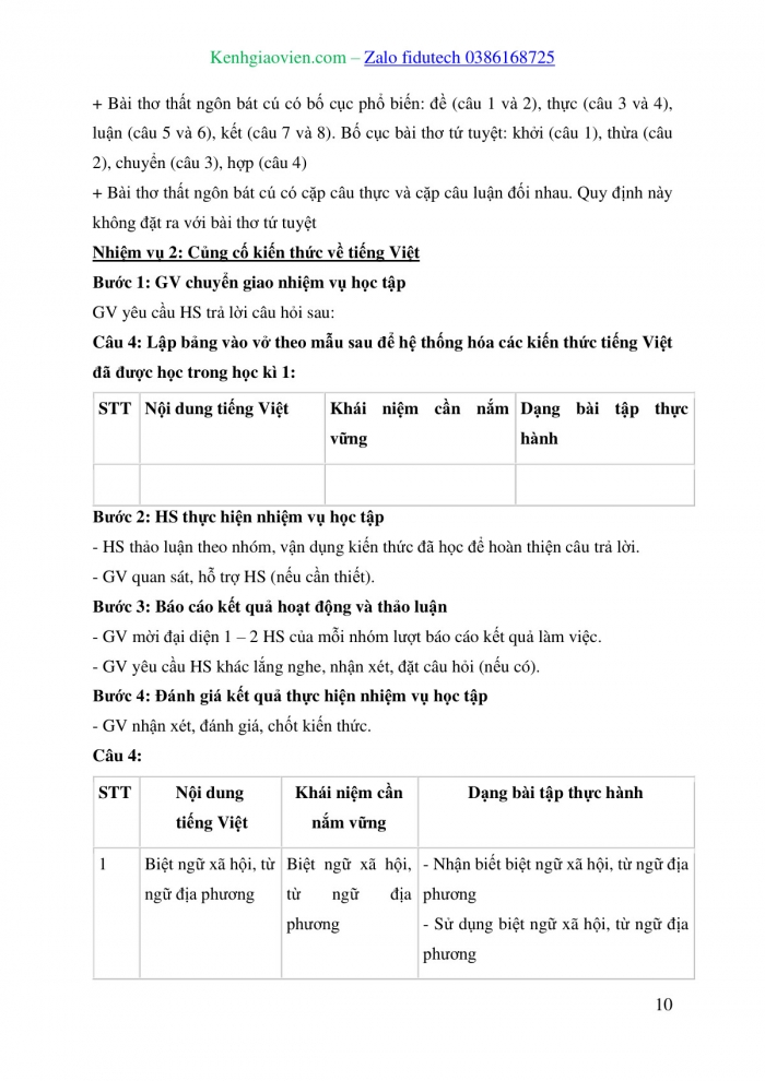 Giáo án và PPT Ngữ văn 8 kết nối Ôn tập học kì 1