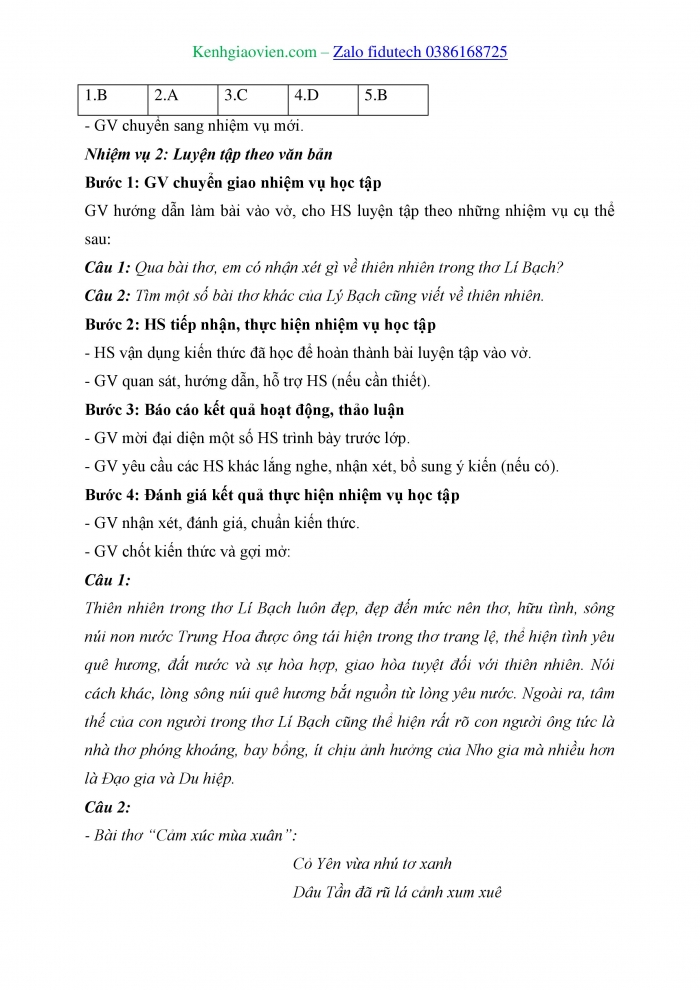 Giáo án và PPT Ngữ văn 11 chân trời Bài 6: Tảo phát Bạch Đế thành (Lý Bạch)