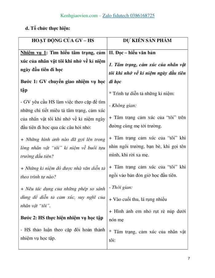 Giáo án và PPT Ngữ văn 7 chân trời Bài 6: Tôi đi học (Thanh Tịnh)