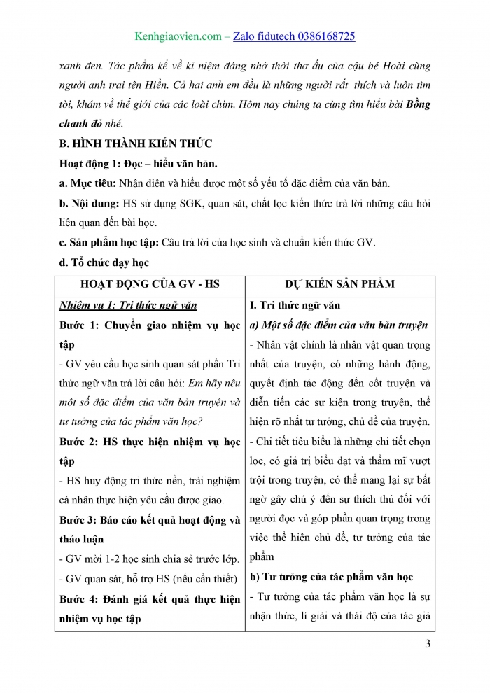 Giáo án và PPT Ngữ văn 8 chân trời Bài 7: Bồng chanh đỏ (Đỗ Chu)