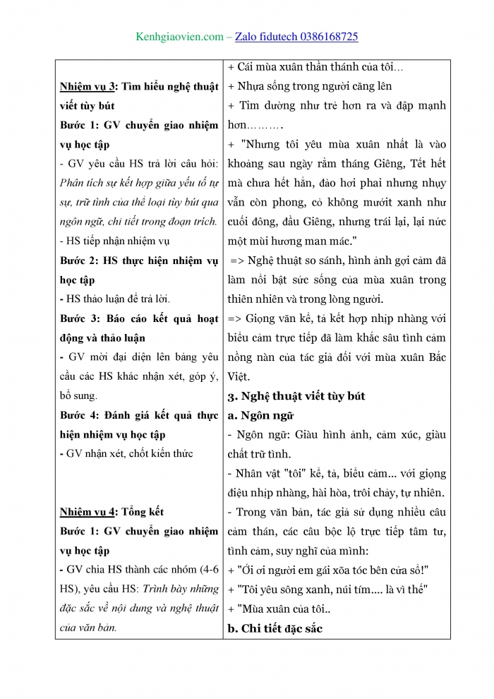 Giáo án và PPT Ngữ văn 11 cánh diều Bài 7: Thương nhớ mùa xuân (Trích Thương nhớ mười hai - Vũ Bằng)