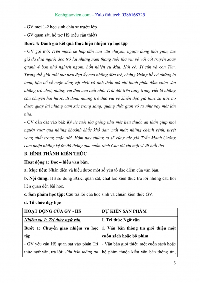 Giáo án và PPT Ngữ văn 8 chân trời Bài 8: Chuyến du hành về tuổi thơ (Theo Trần Mạnh Cường)