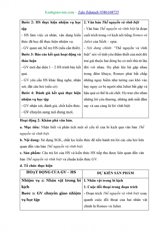 Giáo án và PPT Ngữ văn 11 cánh diều Bài 8: Thề nguyền và vĩnh biệt (Trích vở kịch Rô-mê-ô và Giu-li-ét – Sếch-xpia)