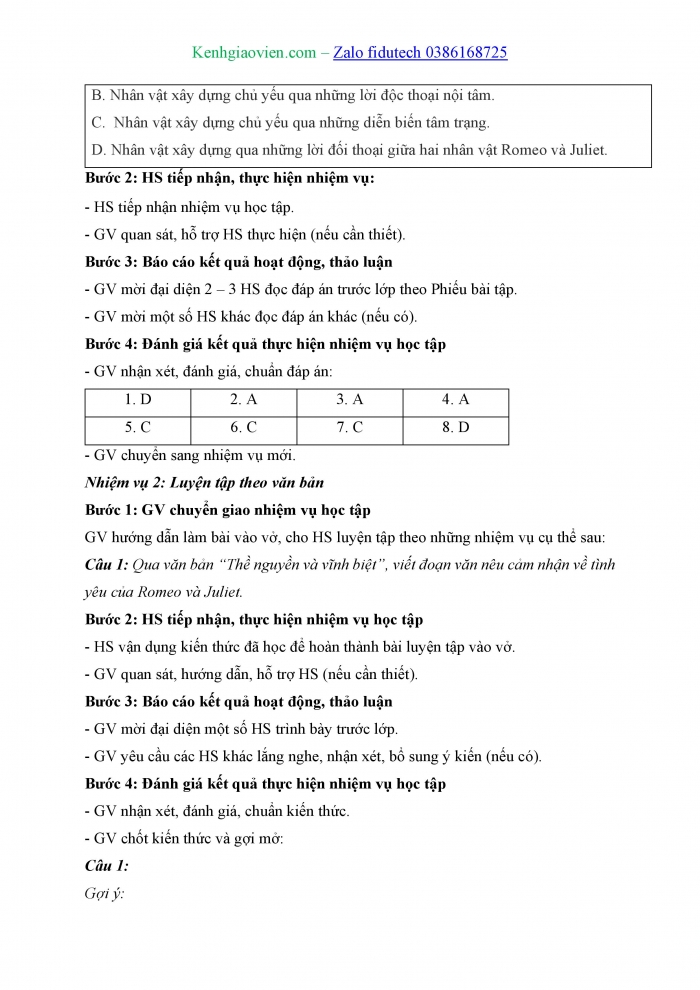 Giáo án và PPT Ngữ văn 11 cánh diều Bài 8: Thề nguyền và vĩnh biệt (Trích vở kịch Rô-mê-ô và Giu-li-ét – Sếch-xpia)