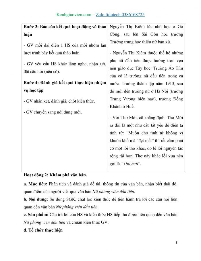 Giáo án và PPT Ngữ văn 11 kết nối Bài 8: Nữ phóng viên đầu tiên (Trần Nhật Vy)