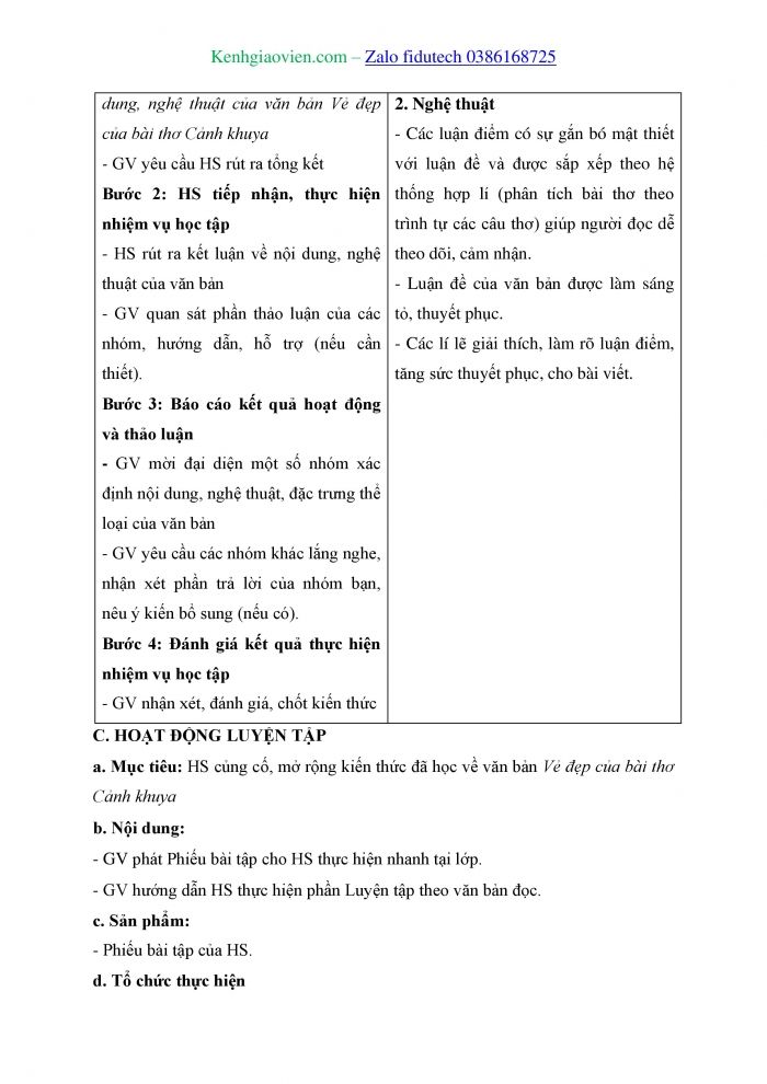 Giáo án và PPT Ngữ văn 8 cánh diều Bài 9: Vẻ đẹp của bài thơ “Cảnh khuya” (Lê Trí Viễn)