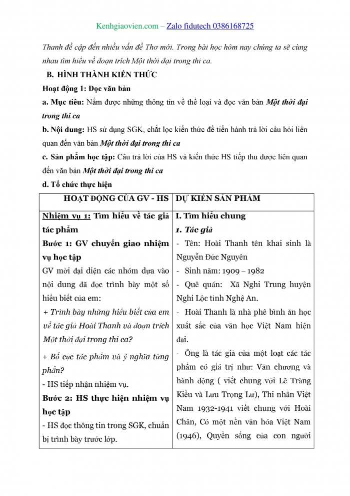 Giáo án và PPT Ngữ văn 11 cánh diều Bài 9: Một thời đại trong thi ca (Hoài Thanh)