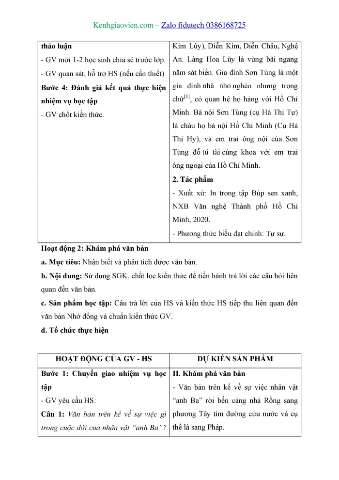 Giáo án và PPT Ngữ văn 8 chân trời Bài 9: Bến Nhà Rồng năm ấy... (Sơn Tùng)