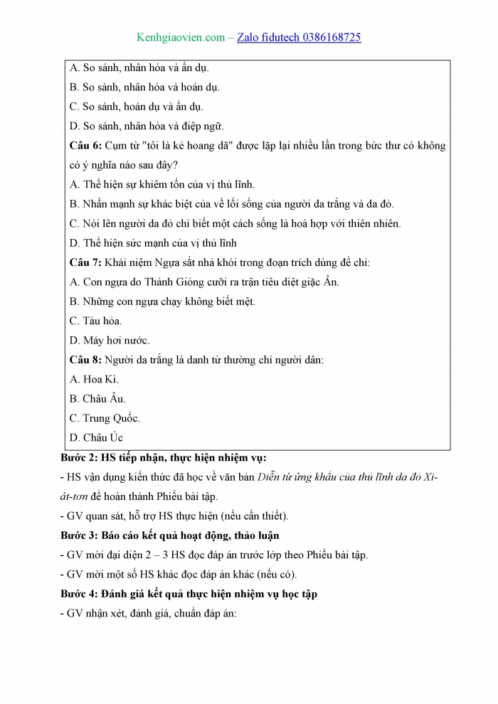 Giáo án và PPT Ngữ văn 8 kết nối Bài 9: Diễn từ ứng khẩu của thủ lĩnh da đỏ Xi-át-tơn (Xi-át-tơn)