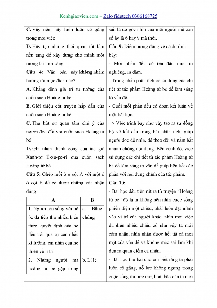 Giáo án và PPT Ngữ văn 8 cánh diều Bài 9: “Hoàng tử bé” - một cuốn sách diệu kì (Theo taodan.com.vn)