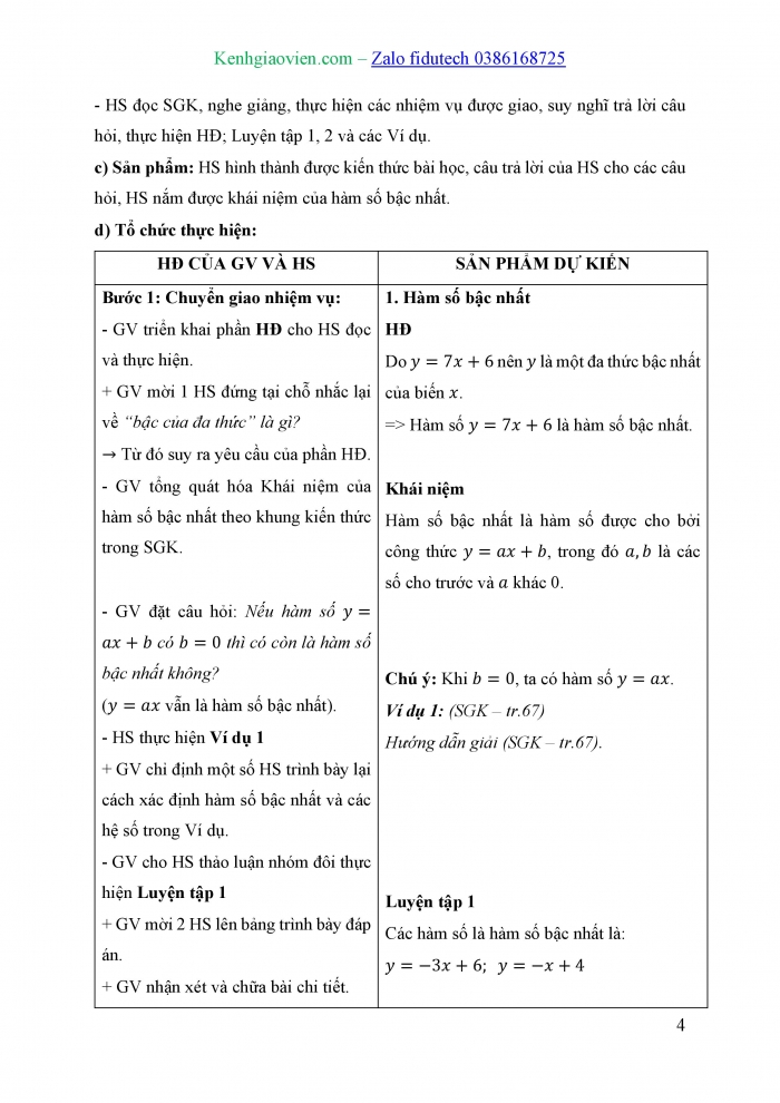 Giáo án và PPT Toán 8 cánh diều Bài 3: Hàm số bậc nhất y = ax + b (a ≠ 0)