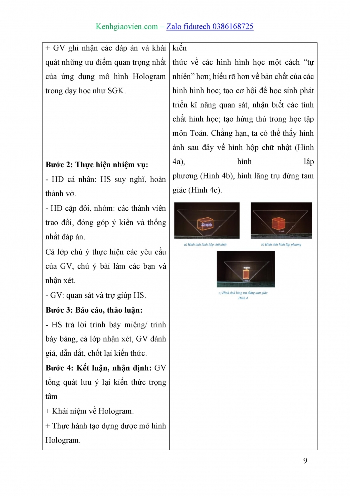 Giáo án và PPT Toán 8 cánh diều Thực hành trải nghiệm Chủ đề 2: Thực hành tạo Hologram