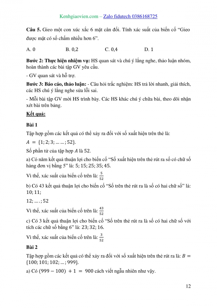 Giáo án và PPT Toán 8 cánh diều Bài 4: Xác suất của biến cố ngẫu nhiên trong một số trò chơi đơn giản