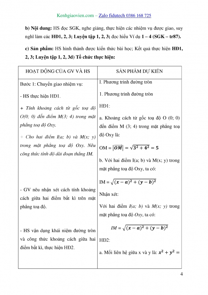 Giáo án và PPT Toán 10 cánh diều Bài 5: Phương trình đường tròn