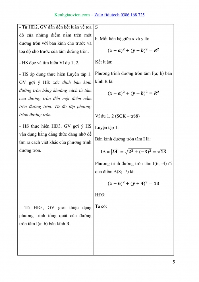 Giáo án và PPT Toán 10 cánh diều Bài 5: Phương trình đường tròn