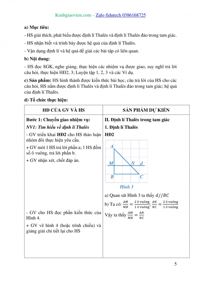 Giáo án và PPT Toán 8 cánh diều Bài 1: Định lí Thalès trong tam giác