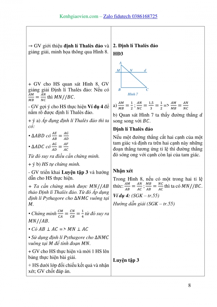 Giáo án và PPT Toán 8 cánh diều Bài 1: Định lí Thalès trong tam giác