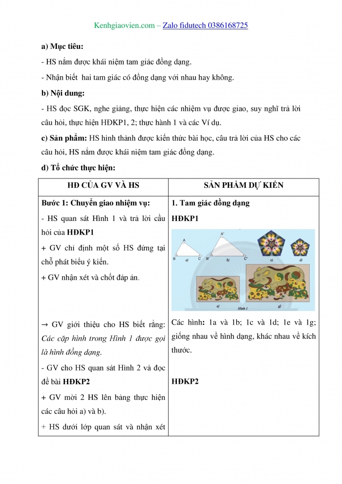 Giáo án và PPT Toán 8 chân trời Bài 1: Hai tam giác đồng dạng