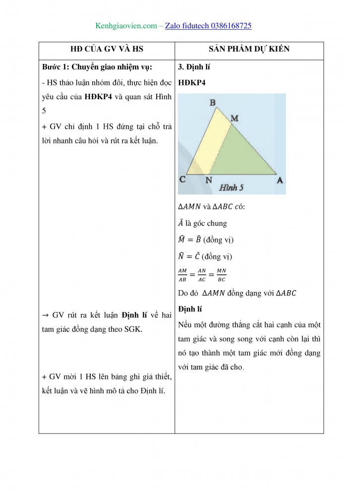 Giáo án và PPT Toán 8 chân trời Bài 1: Hai tam giác đồng dạng