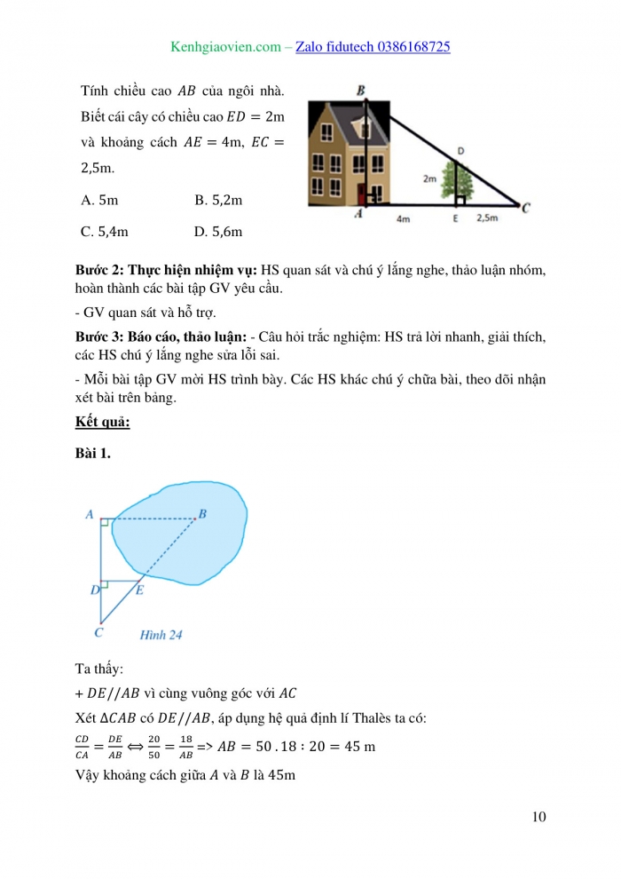 Giáo án và PPT Toán 8 cánh diều Bài 2: Ứng dụng của định lí Thalès trong tam giác