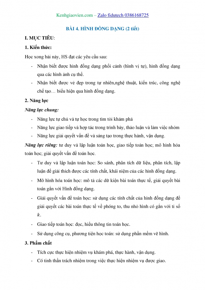 Giáo án và PPT Toán 8 chân trời Bài 4: Hai hình đồng dạng