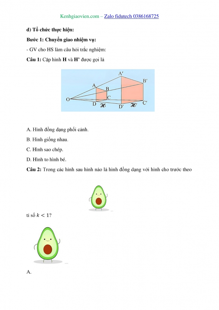 Giáo án và PPT Toán 8 chân trời Bài 4: Hai hình đồng dạng