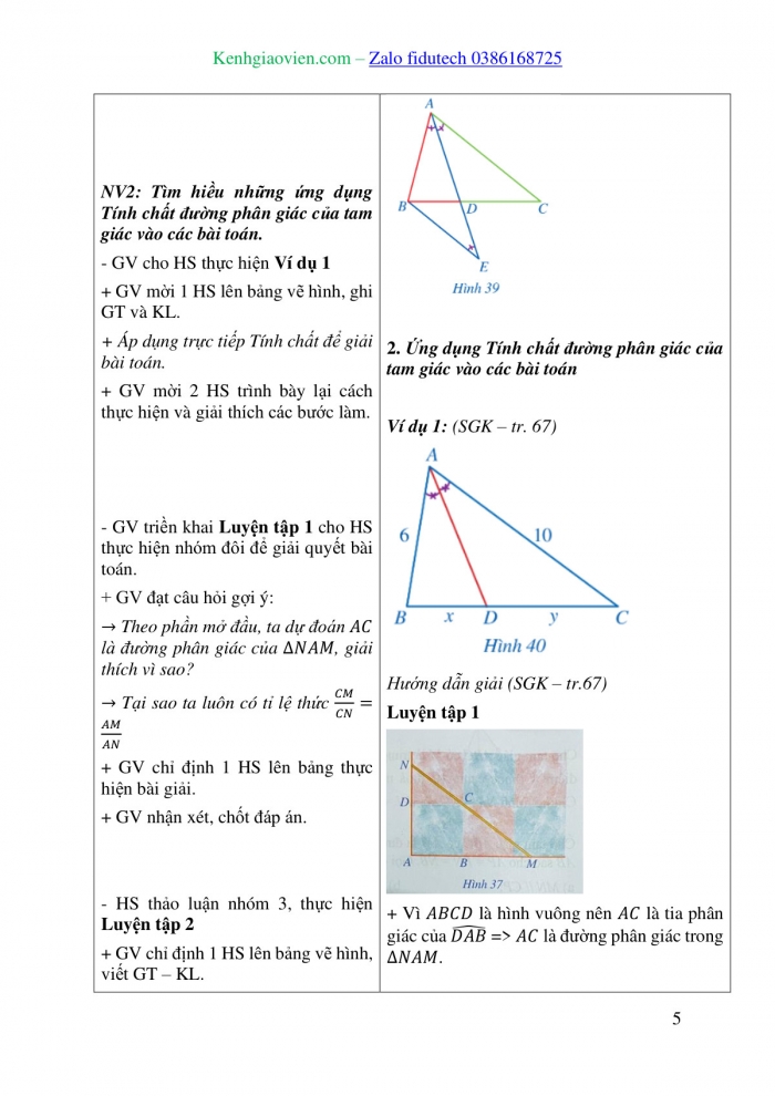 Giáo án và PPT Toán 8 cánh diều Bài 4: Tính chất đường phân giác của tam giác