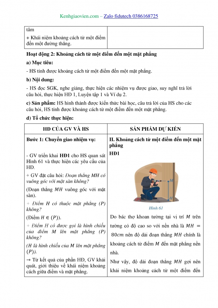 Giáo án và PPT Toán 11 cánh diều Bài 5: Khoảng cách