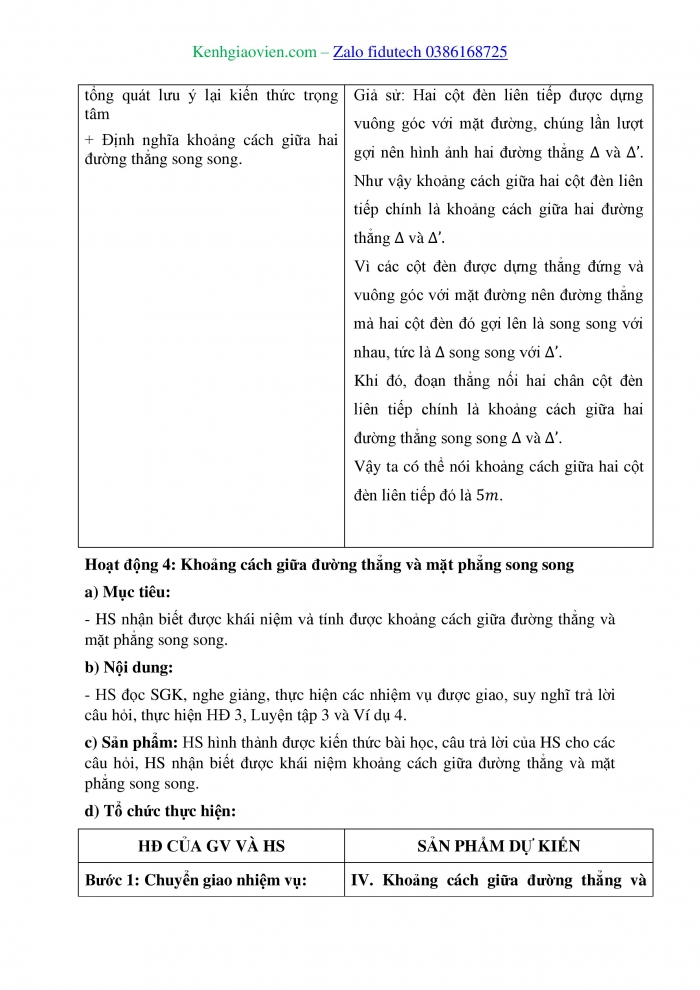 Giáo án và PPT Toán 11 cánh diều Bài 5: Khoảng cách