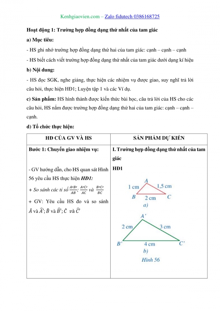 Giáo án và PPT Toán 8 cánh diều Bài 6: Trường hợp đồng dạng thứ nhất của tam giác